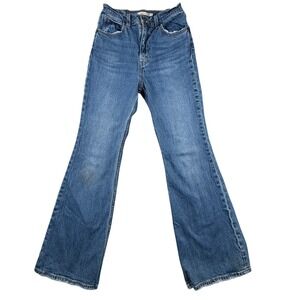 Levis Premium 70s High Flare Jeans Blue Denim High Rise Distressed Size 26